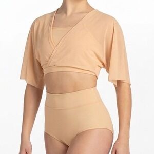 Flutter Sleeve Cross Crop Top and High Waist Briefs new nude Dance Set Kids